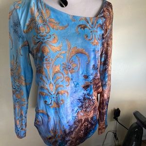Lovely top, small size, silky fabric, Just Fashion Now, mainly blue